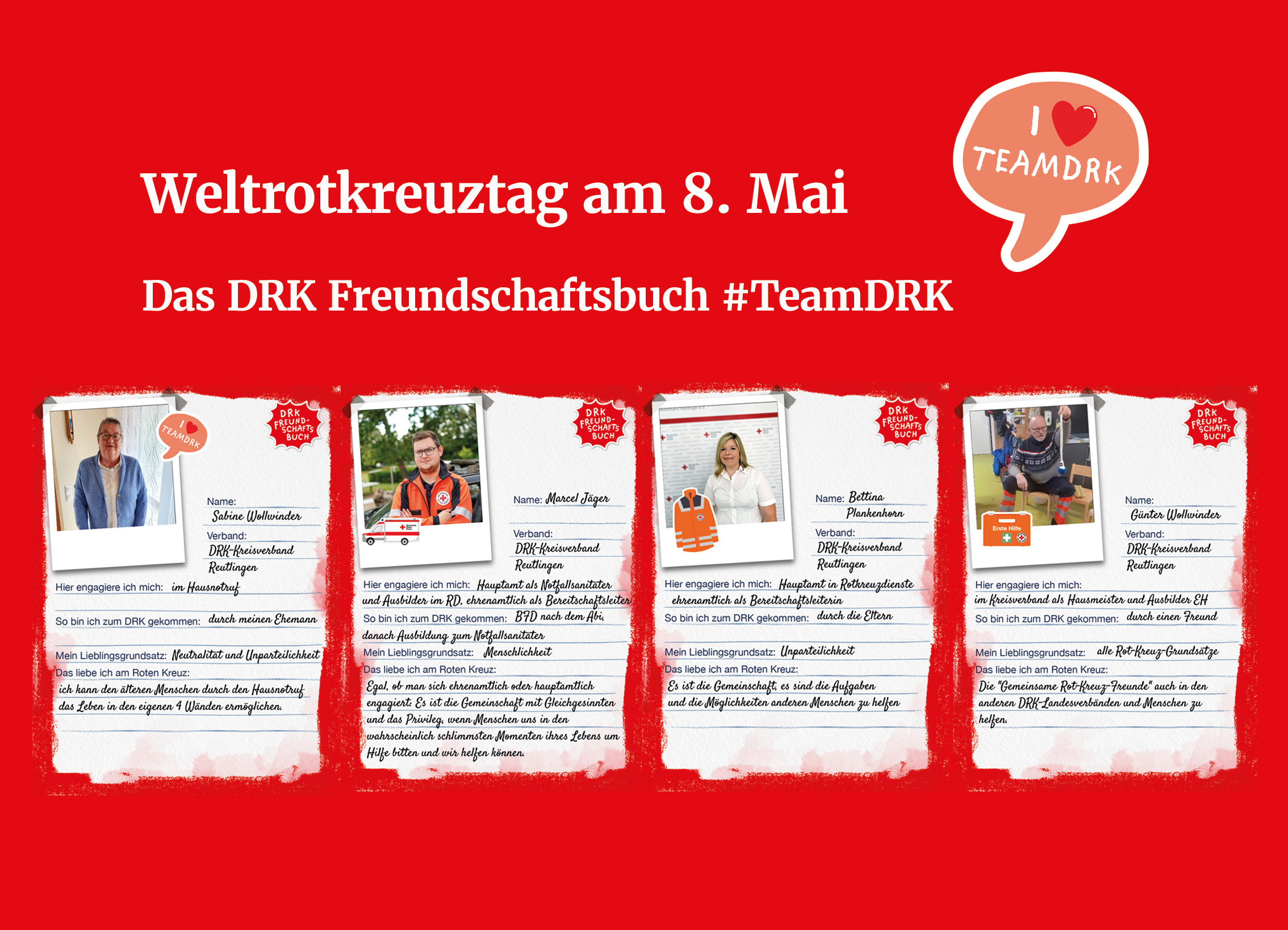Das Bild zeigt 4 Seiten aus dem DRK Freundschaftsbuchtich auf dem Gelände der neuen Wacherz im  Interview mit dem SWR Fernsehen